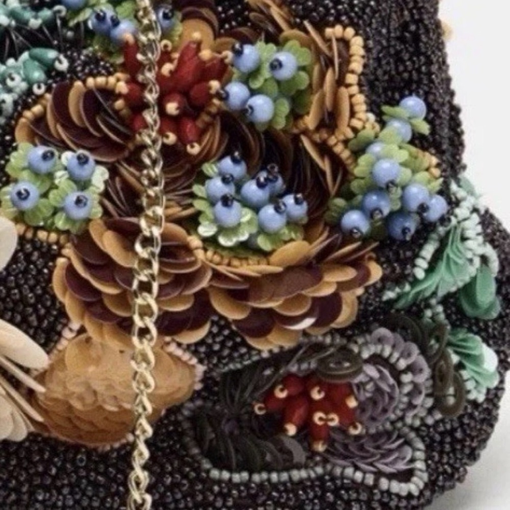 Zara adorable Beaded Chain Shoulder Bag Purse in Multicolor flower detail NEW - Picture 4 of 17
